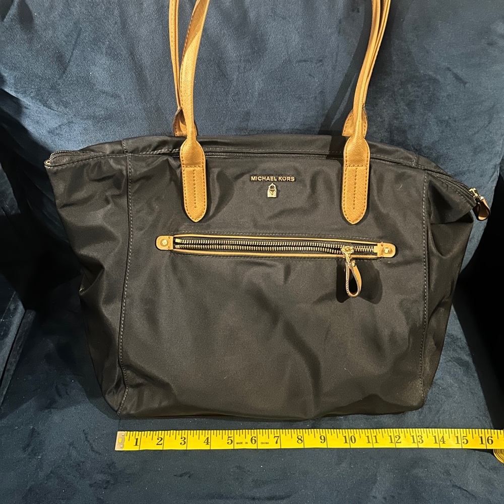 Michael Kors Navy and Tan Tote with Gold Accents